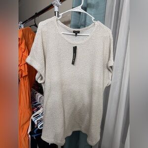 Casual Textured Short-Sleeve Blouse in Light Cream - Chelsea28